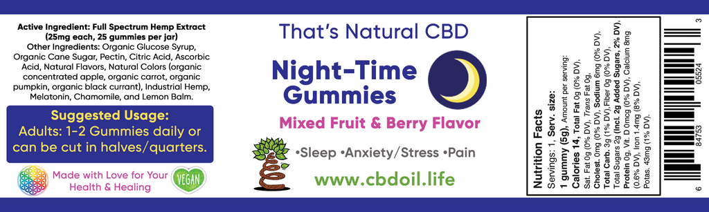 CBD Gummies 25mg NIGHTTIME, 6oz.